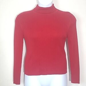 Sweater red knit Long sleeve stretch Ribbed cotton blend turtleneck L P